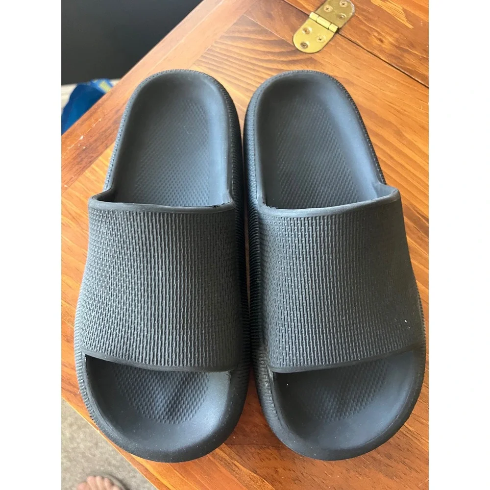 Black Cloud Slides Thick Platform EVA Foam Comfort Sandals Pillow Slides Mens 10